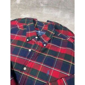 Ralph Lauren Button Down Shirt Men's Medium Red Plaid Cotton Long Sleeve
